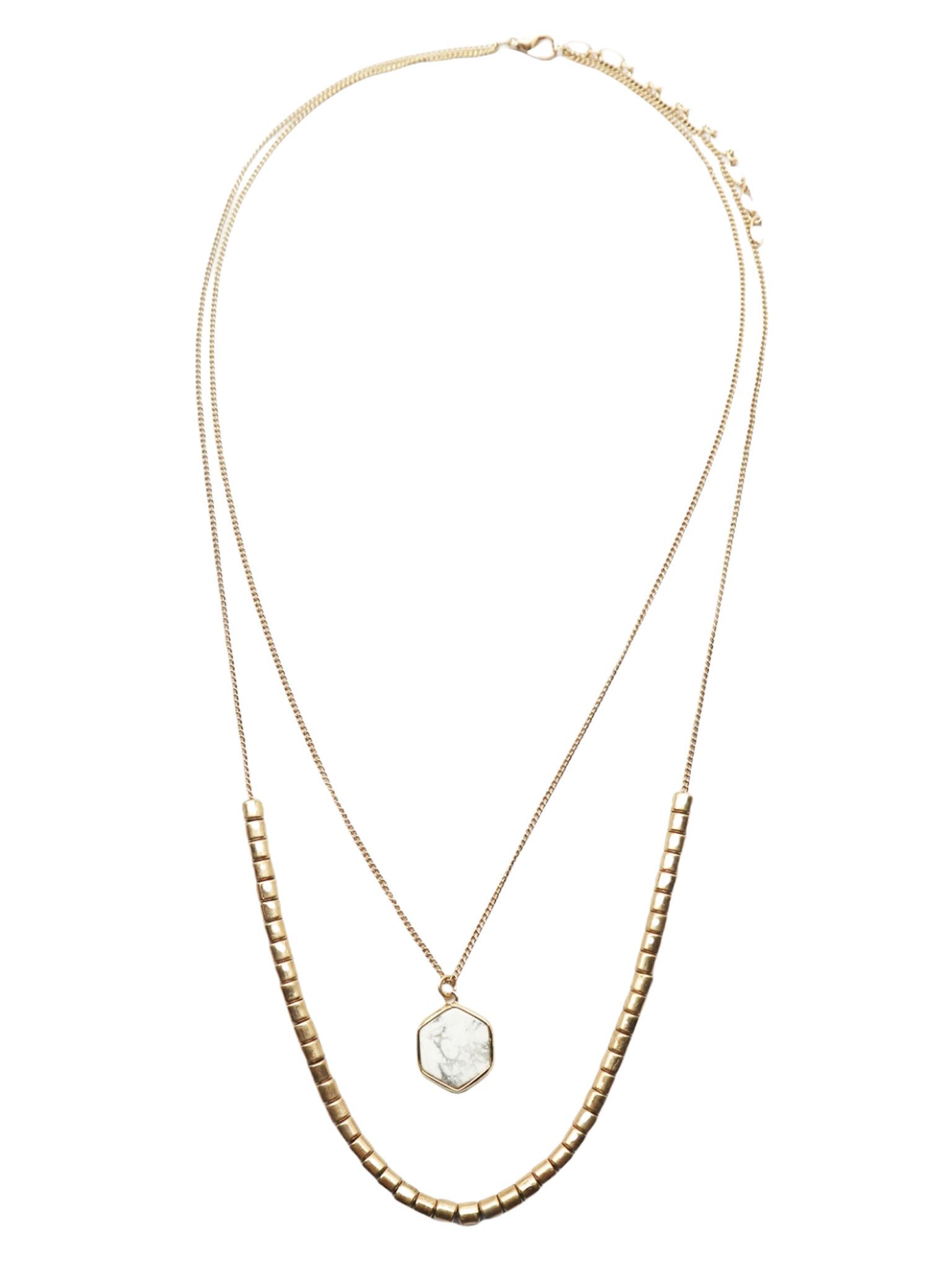Layered Natural Stone & Metal Necklace
