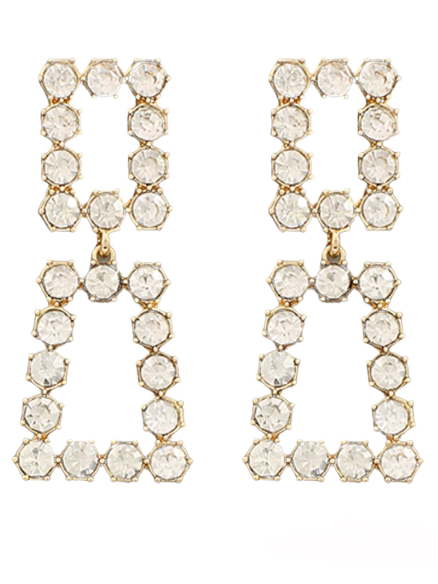 2 Square Crystal Linked Earrings